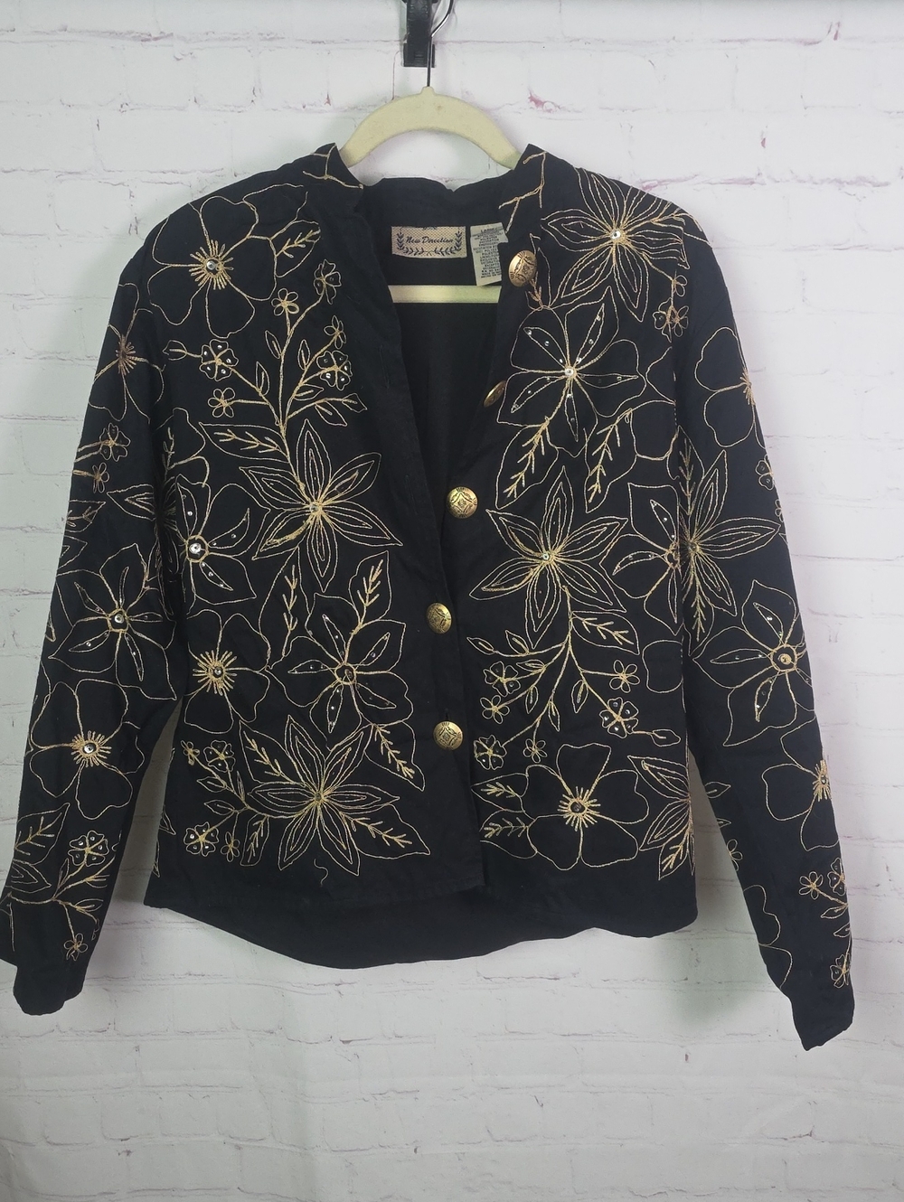 New direction Black Jacket Large with Gold Floral Embroidery